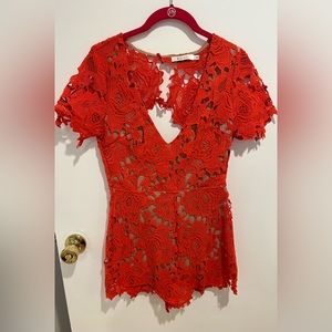 Orange Flower- Laced Pattern Romper